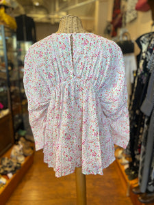 Odami White&Pink Linen Floral Long Sleeve Top, Size S