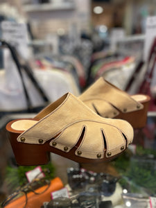 CHLOE Tan Suede Clog Shoe, Size 38