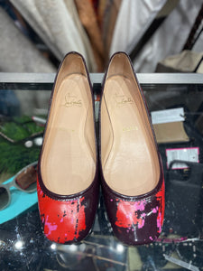 Christian Louboutin Red & Brown Leather Flats, Size 39