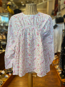 Odami White&Pink Linen Floral Long Sleeve Top, Size S