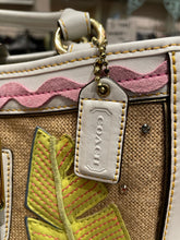 Load image into Gallery viewer, Coach Beige &amp; White Palm Leaves + Lady Bug Square Tote Purse W/Leather Detail
