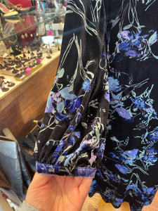 Dorothee Schumacher Black/Blue Velvet Floral Maxi Dress, Size 3=L