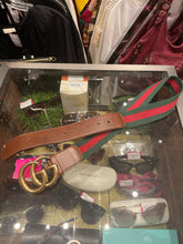 Load image into Gallery viewer, GUCCI Red &amp; Green Canvas Stripe W/Brass Buckle Belt, Size 30
