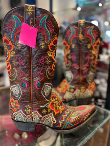 Old Gringo Brown W/Multicolor Embroidery Detail Cowboy Boots, Size 9.5