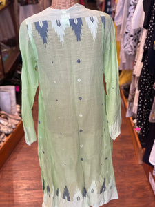 Dosa Green Khadi Cotton Sheer W/Embroidery Tunic, Size 2=M