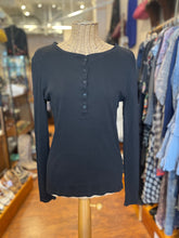 Load image into Gallery viewer, Nili Lotan Black Cotton Longsleeve Henley Top, Size M
