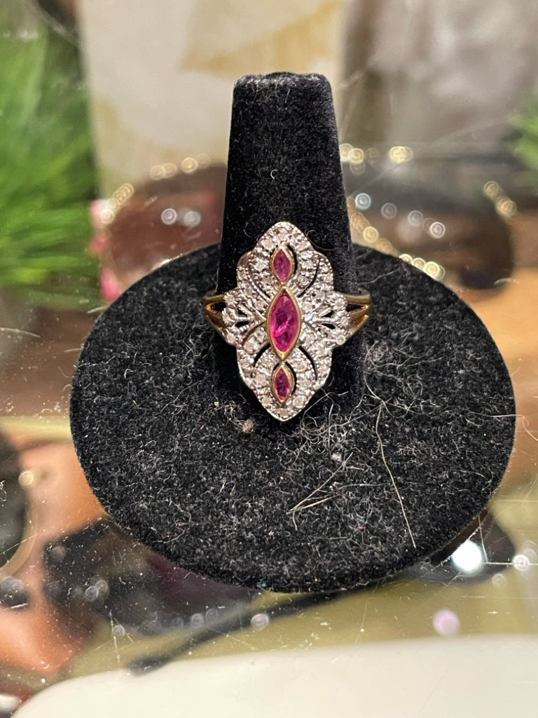 Fine Jewelry Gold 14k Gold W/Diamond & Ruby Ring, Size 7