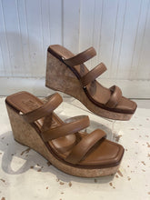 Load image into Gallery viewer, Jimmy Choo Tan Leather Cork Wedge Sandal, Size 38.5

