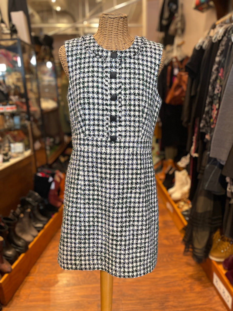 Veronica Beard white/black/green Tweed Check Sleeveless Dress Sola Lucy Veronica Beard white/black/green Tweed Check Sleeveless Dress Sola Lucy