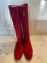 Load image into Gallery viewer, ETRO Red Textile Leather Lined Tall Boot W/Beaded Embellishment, Size 36.5
