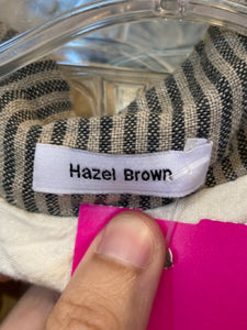 Hazel Brown Multi Gray Cotton & Linen Pinstripe Jacket, Size 3=Large