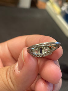 Fine Vintage Jewelry 18k Diamond & Sapphire Ring, Size 6.5