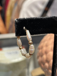 Fine Jewelry Gold 14k Pearl Hoop Earrings