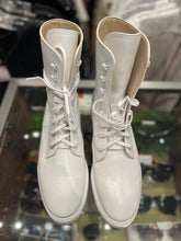 Load image into Gallery viewer, Stuart Weitzman White Patent Leather Combat Boot, Size 7.5
