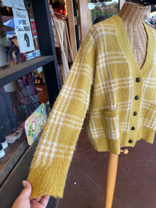 RE/DONE Yellow & Beige Wool Blend Plaid Distressed Cardigan, Size XS
