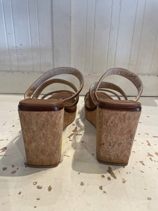 Jimmy Choo Tan Leather Cork Wedge Sandal, Size 38.5