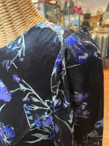 Dorothee Schumacher Black/Blue Velvet Floral Maxi Dress, Size 3=L
