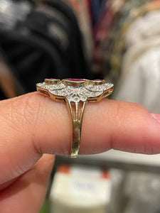 Fine Jewelry Gold 14k Gold W/Diamond & Ruby Ring, Size 7