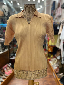 Pleats Please Issey Miyake Amber Pleats POLO Top, Size 3=Large
