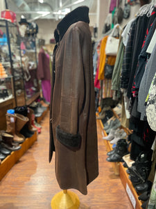 Aquilo Amiq Brown Suede Fur Trim Coat, Size 14