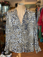 Load image into Gallery viewer, Zadig &amp; Voltaire Black &amp; Tan Polyester Cheetah Print Longsleeve Button Up Top, Size M
