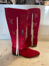 Load image into Gallery viewer, ETRO Red Textile Leather Lined Tall Boot W/Beaded Embellishment, Size 36.5
