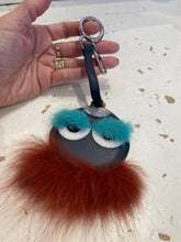 Load image into Gallery viewer, Used FENDI Black Leather W/furry Key Ring
