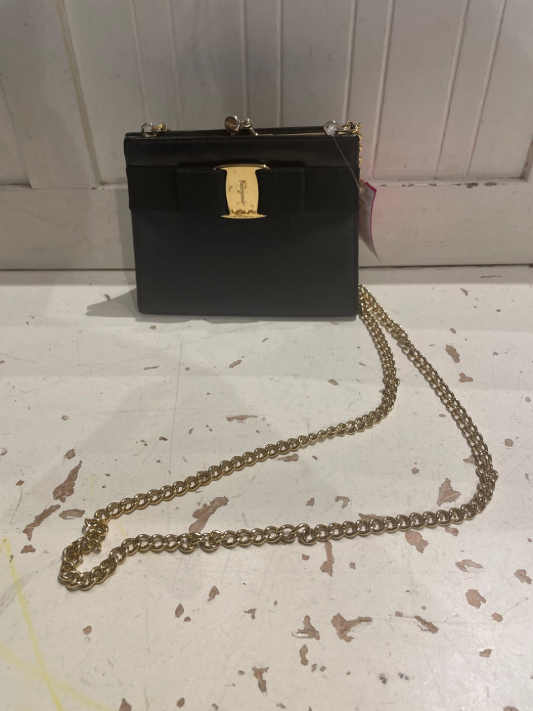Salvatore Ferragamo Vintage Black Leather W/Gold Chain Purse