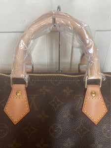 Louis Vuitton Brown Leather Monogram "Speedy" Purse, Handles Repaired