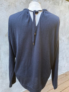 Brunello Cuccinelli Slate Cashmere/Silk Beaded Accents Structured Collar Top, Size M