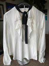 Load image into Gallery viewer, CHLOE &quot;Milk&quot; White &amp; Black Silk Blouse, Size 40
