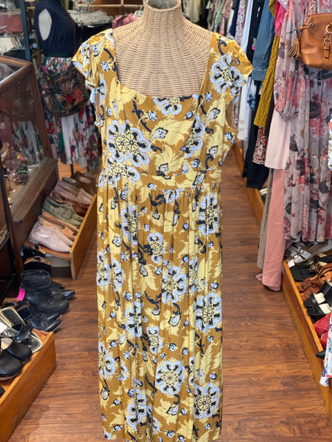 The Odells Yellow & Black Floral NWT! Ruffle Sleeve Dress, Size 12