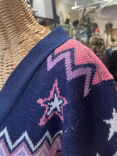 Load image into Gallery viewer, Johnny Was Pink, White, Navy Wool ZigZag Stars NWT Cardigan, Size L
