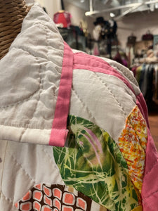 small museum White & Pink Floral Quilted Coat
