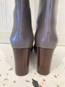 CHLOE Gray Leather Wooden Heel Tall Boots, Size 38