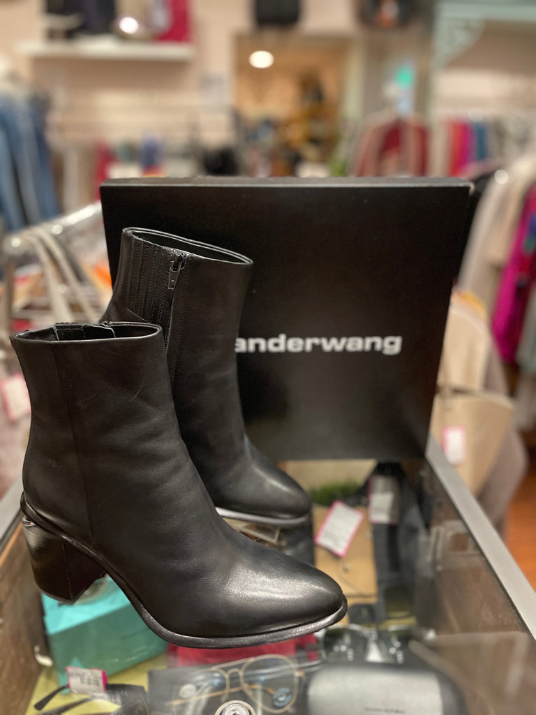Alexander Wang Black & Silver Leather Ankle Boot, Size 40 NEW IN BOX!