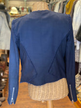 Load image into Gallery viewer, Veronica Beard Navy Cotton Blend Frayed Moto Style Jacket, Size 6
