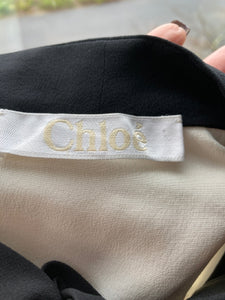 CHLOE "Milk" White & Black Silk Blouse, Size 40