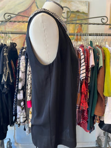 Malene Birger Black Silk Studded Sleeveless Top, Size 36